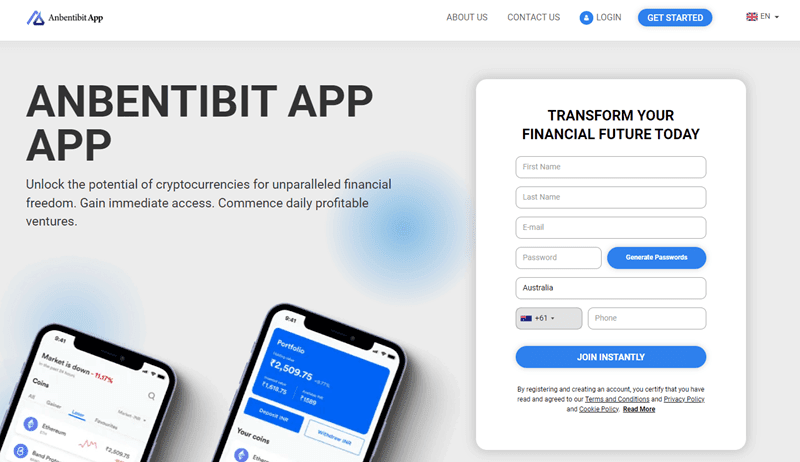 Anbentibit App Homepage Screenshot