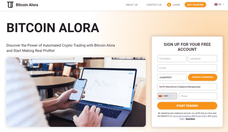 Bitcoin Alora Homepage Screenshot