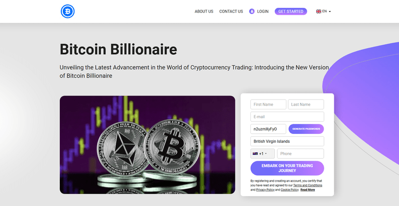 Bitcoin Billionaire Homepage Screenshot