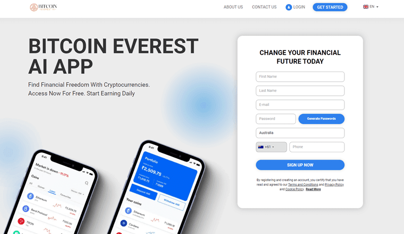 Bitcoin Everest AI Homepage Screenshot