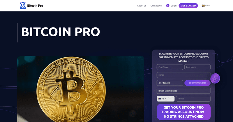 Bitcoin Pro Homepage Screenshot