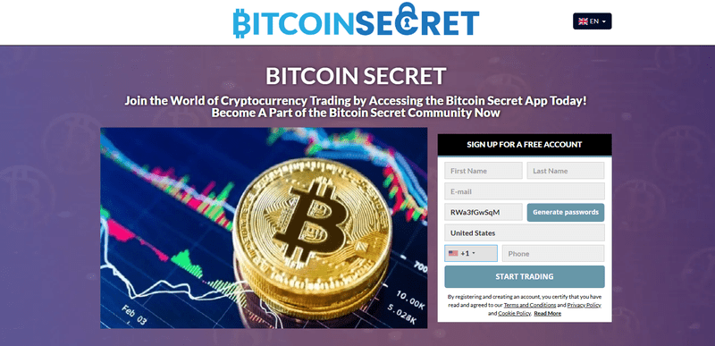 Bitcoin Secret Homepage Screenshot