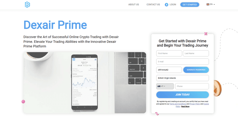 Dexair Prime Homepage Screenshot