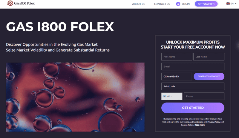 Gas i800 Folex Homepage Screenshot