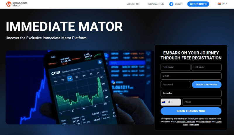 Immediate Mator Homepage Screenshot