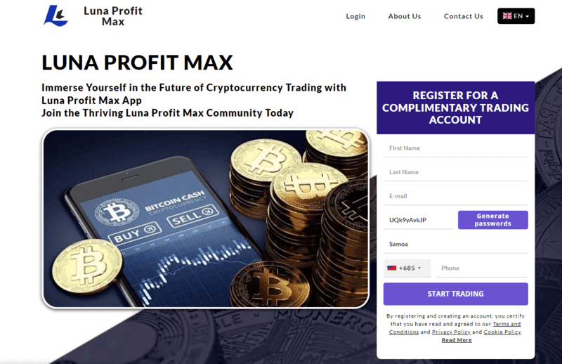 Luna Profit Max Homepage Screenshot