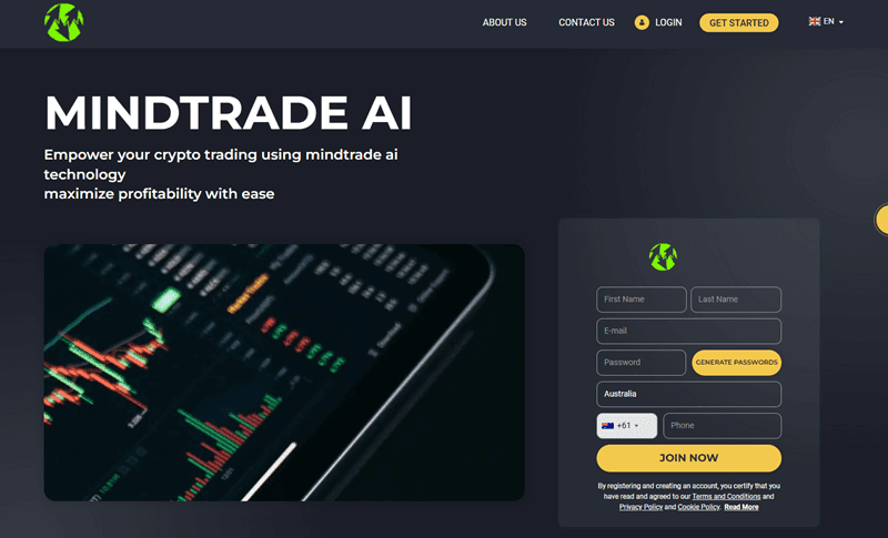 Mindtrade AI Homepage Screenshot