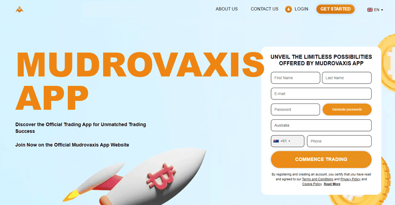 Mudrovaxis App Homepage Screenshot