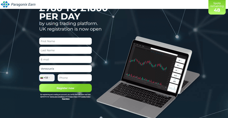 Paragonix Earn Homepage Screenshot