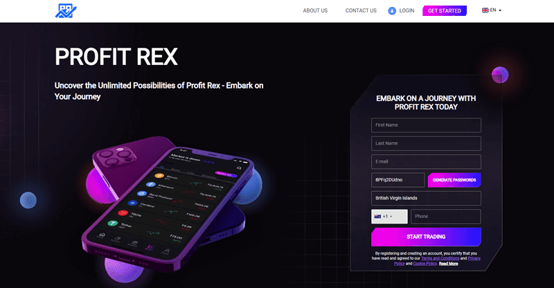 Profit Rex Homepage Screenshot