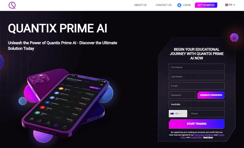 Quantix Prime AI Homepage Screenshot