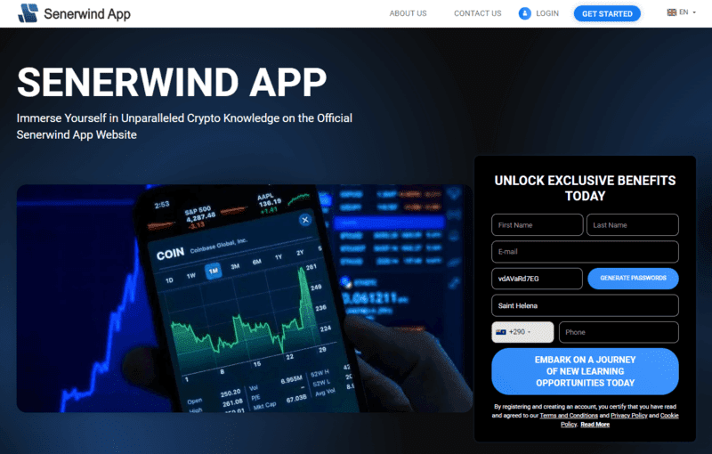 Senerwind App Homepage Screenshot