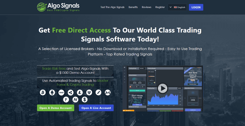 The Algo Signals Homepage Screenshot