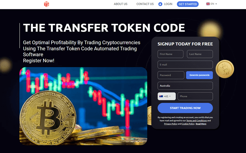 The Transfer Token Code Homepage Screenshot