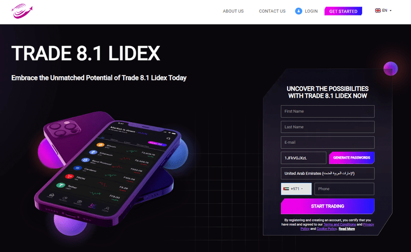 Trade 8.1 Lidex Homepage Screenshot