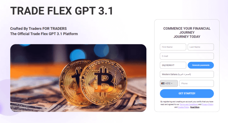 Trade Flex GPT 3.1 Homepage Screenshot