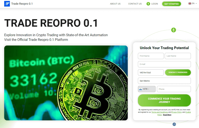 Trade Reopro 0.1 Homepage Screenshot