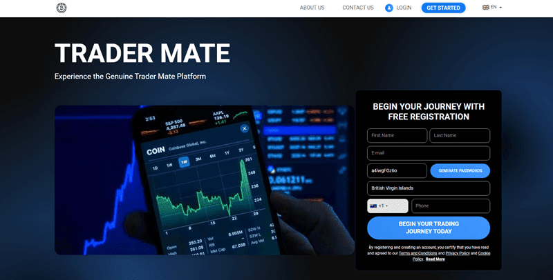 Trader Mate Homepage Screenshot