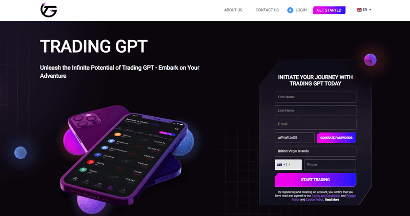 Trading GPT Homepage Screenshot