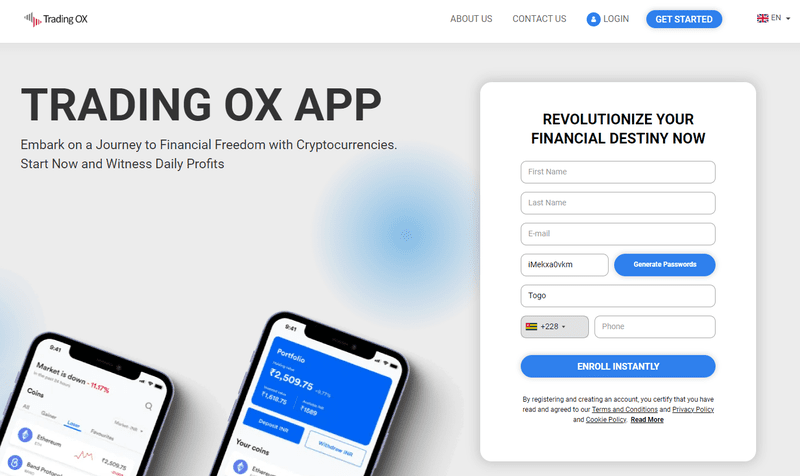 Trading OX Homepage Screenshot