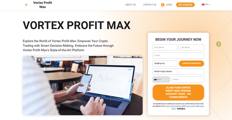 Vortex Profit Max Homepage Screenshot