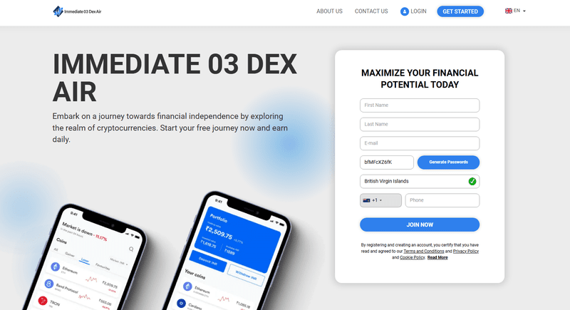 Immediate 03 Dex Air Homepage Screenshot