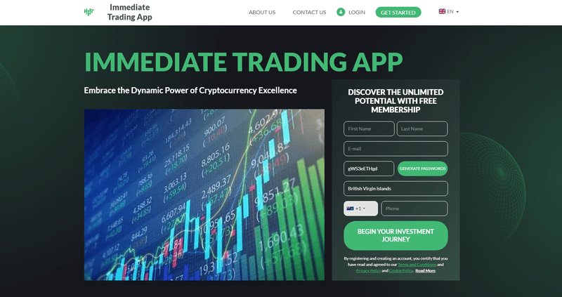 Immediate Trading App Homepage Screenshot