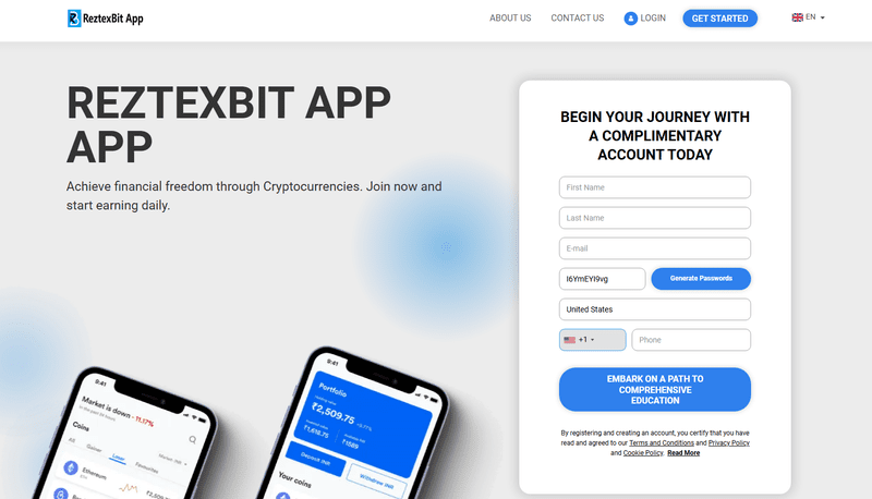 ReztexBit App Homepage Screenshot