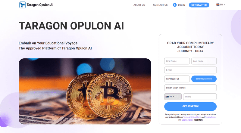 Taragon Opulon AI Homepage Screenshot